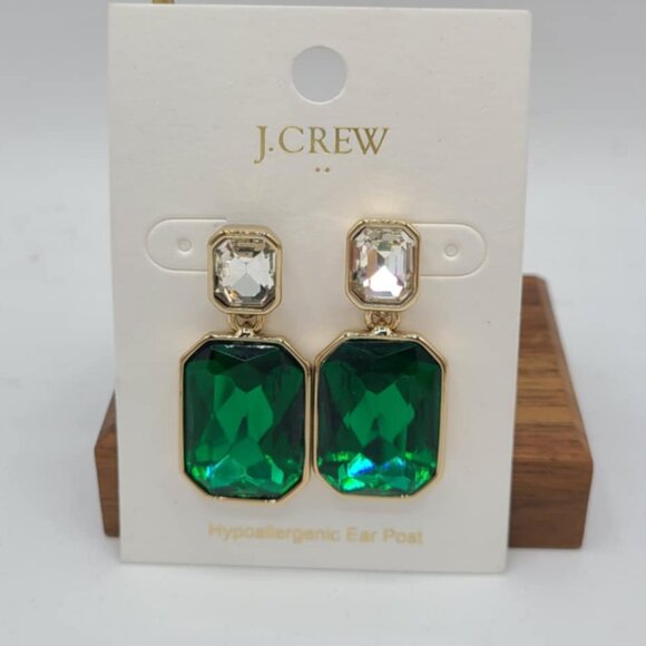 J. Crew Factory Jewelry - J Crew Factory Green Clear Drop Earrings  NWT!  NEW!